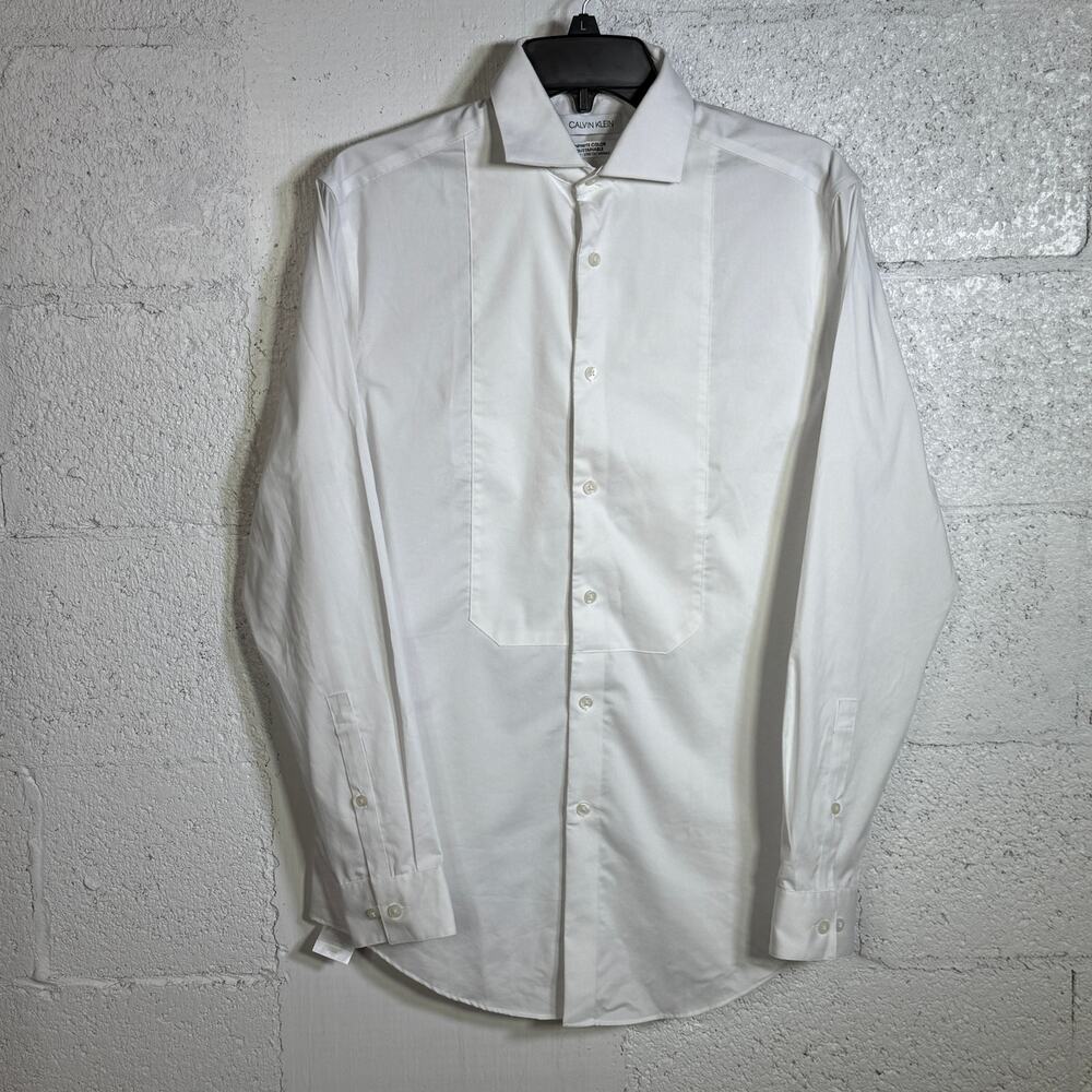 Calvin Klein Men's Infinite Color Bib front Dress Shirt White 14-14.5" 32-34 $90
